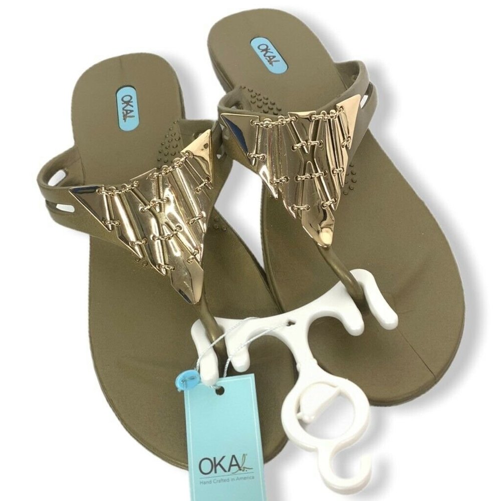 Oka-B Thong Sandals Gold Metallic Size 9-10 NEW